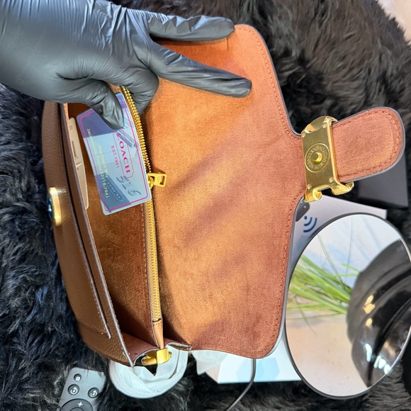 Coach Brown Leather Shoulder Bag with Gold Accents - Picture 11 of 14